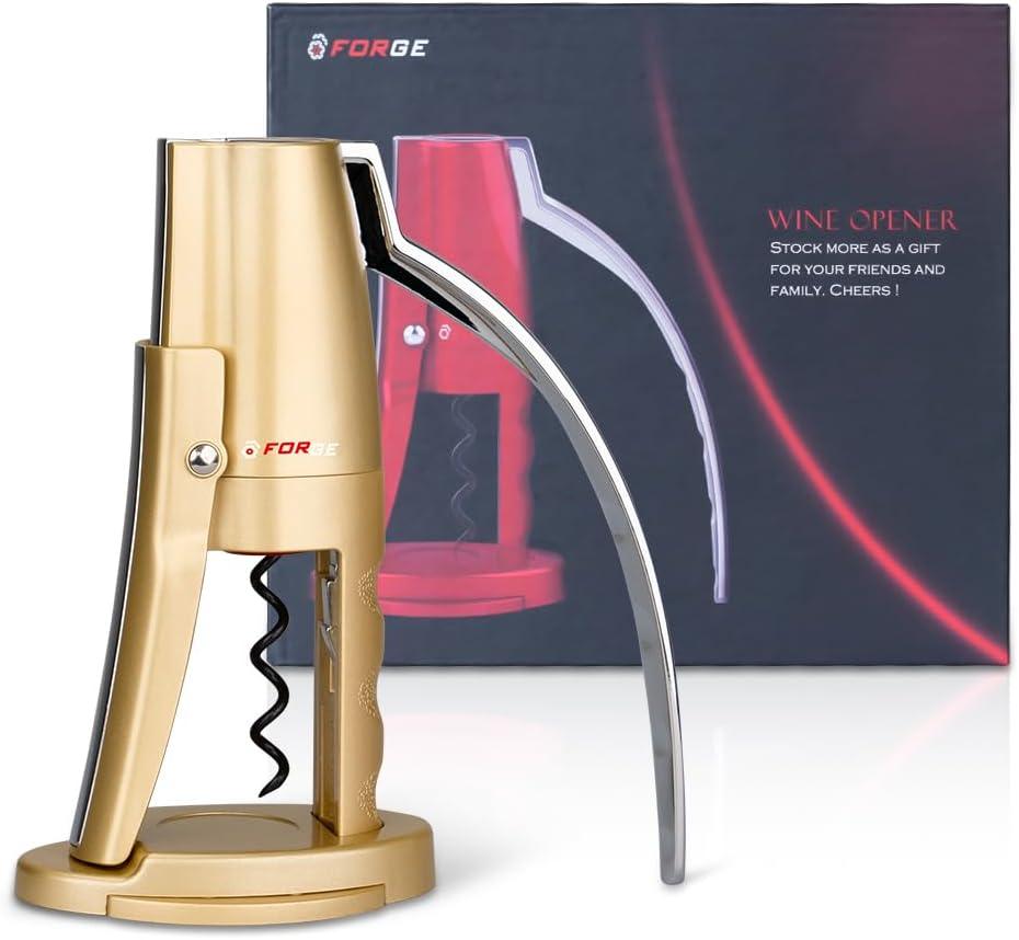 Forge Vertical Lever Corkscrew Champagne Gold Wine Opener with Foil Cutter - 3 Seconds to Open a Bottle of Wine