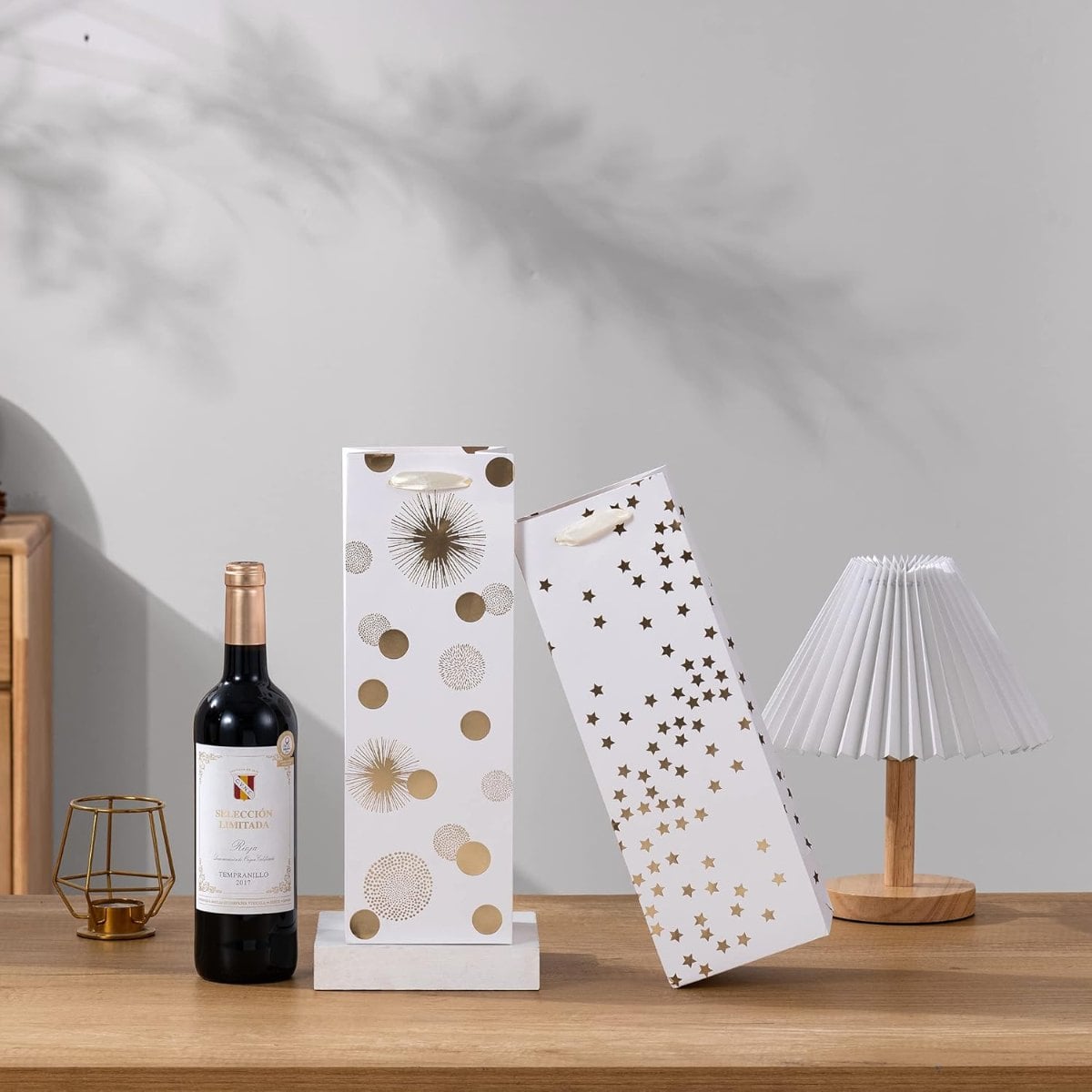 White Gold Patterns Wine Gift Bags for Thanksgiving & Other Holidays 4.72"L x 3.94"W x 13.78"H
