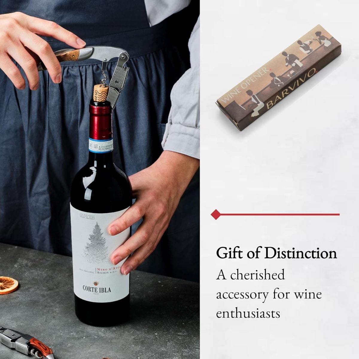 Barvivo Stainless Steel Wine Bottle Opener with Double Hinged Corkscrew Natural Rosewood Handle