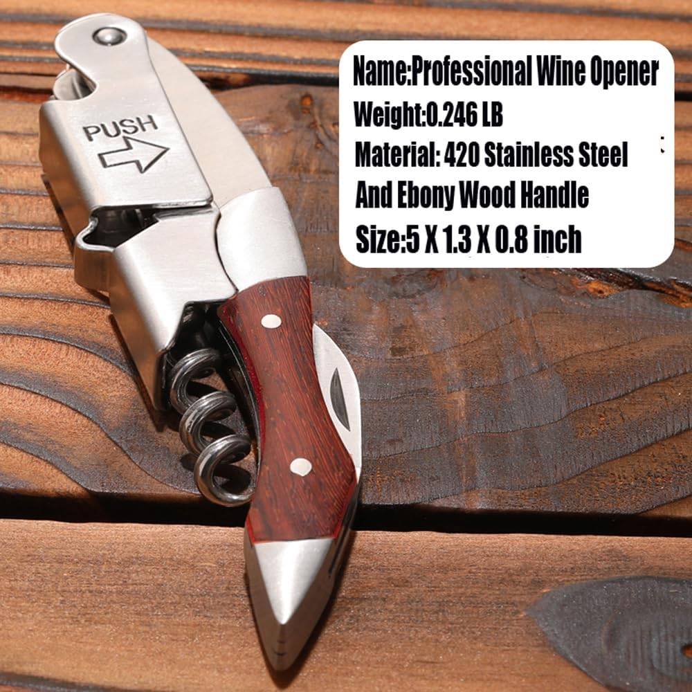 Professional Wine Opener Corkscrew With Stainless Steel Long Rosewood Handle for Waiters , Sommelier & Bartend.