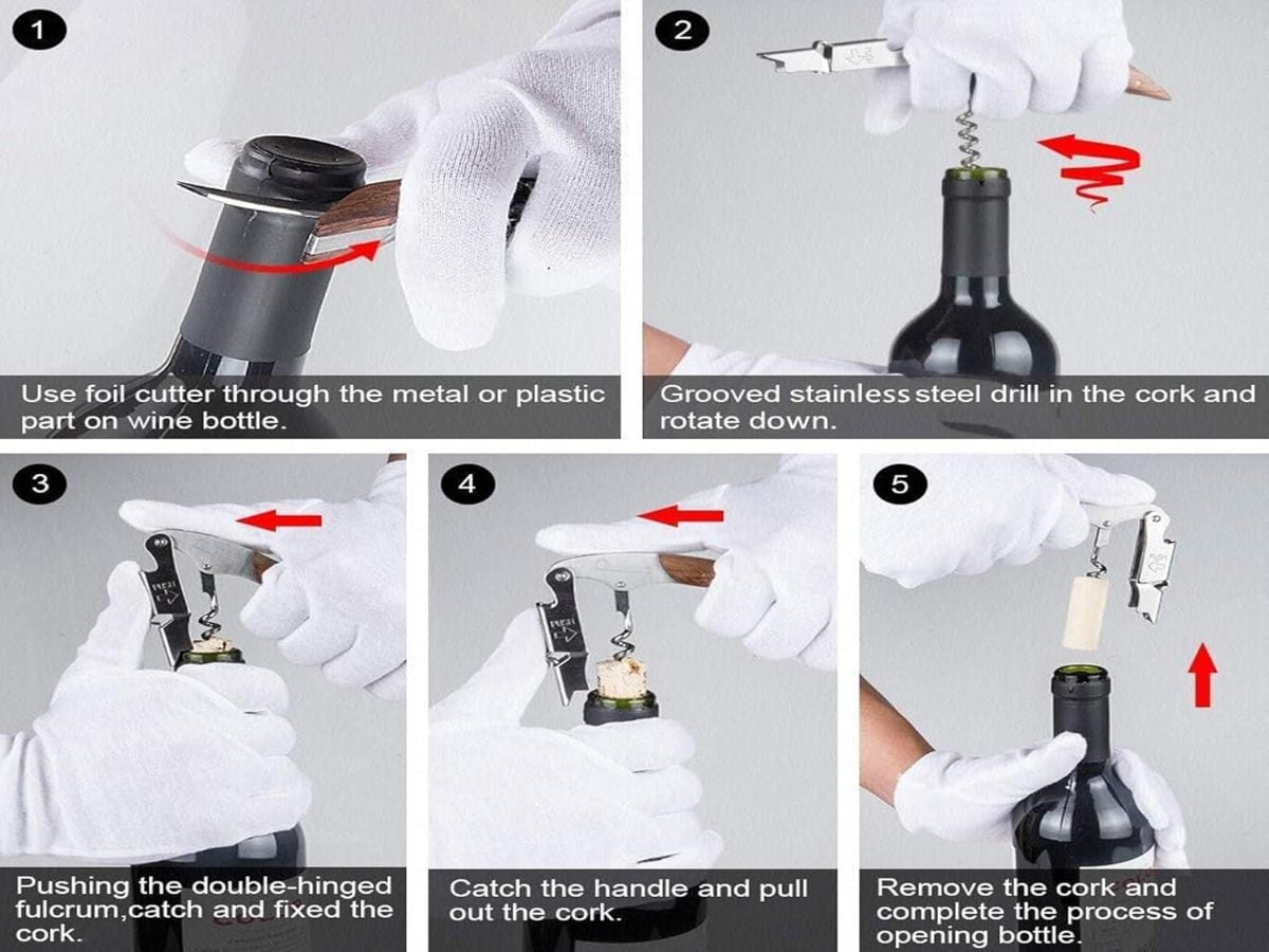 Professional Wine Opener Corkscrew With Stainless Steel Long Rosewood Handle for Waiters , Sommelier & Bartend.